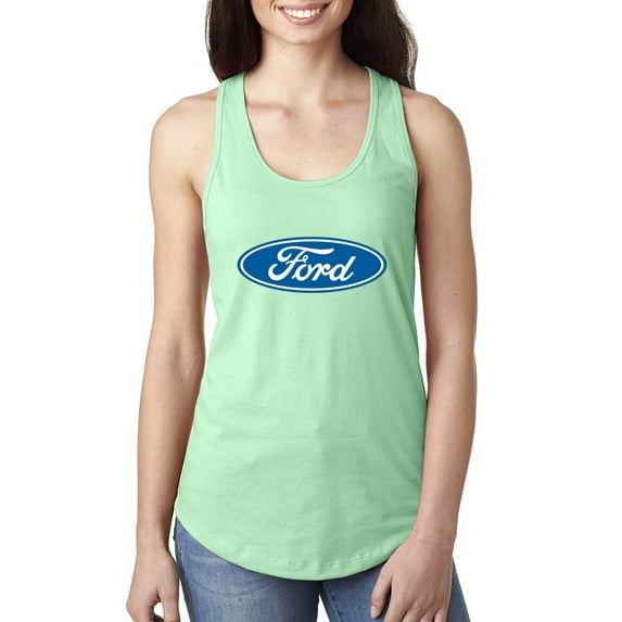 Wild Bobby, Ford Motors Blue Logo, Cars and Trucks, Women Racerback Tank Top, Mint, Small