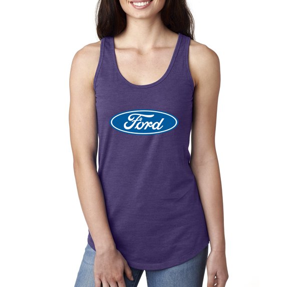 Wild Bobby, Ford Motors Blue Logo, Cars and Trucks, Women Racerback Tank Top, Purple Rush, Small