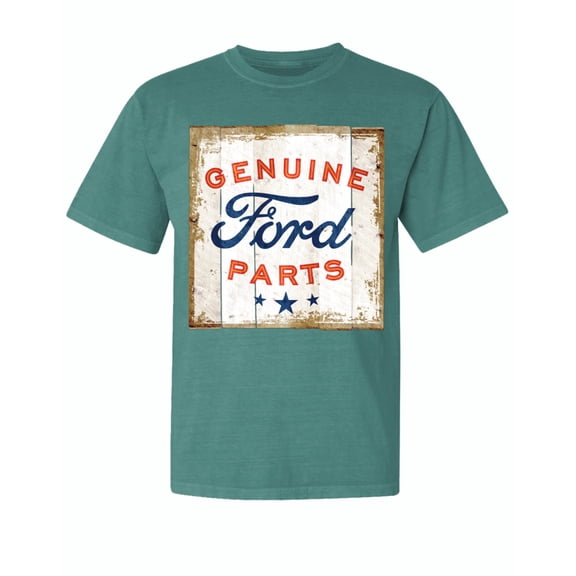 Wild Bobby, Ford Motors | Genuine Parts Sign, Cars and Trucks, Garment-Dyed Washed Look Short Sleeve Tees, Emerald, Large