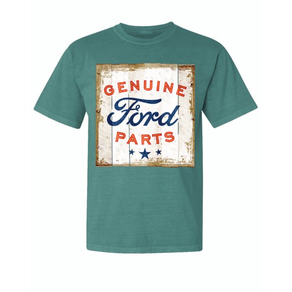 Wild Bobby, Ford Motors | Genuine Parts Sign, Cars and Trucks, Garment-Dyed Washed Look Short Sleeve Tees, Emerald, Medium