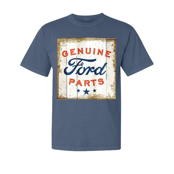 Wild Bobby, Ford Motors | Genuine Parts Sign, Cars and Trucks, Garment-Dyed Washed Look Short Sleeve Tees, Navy, 2XL
