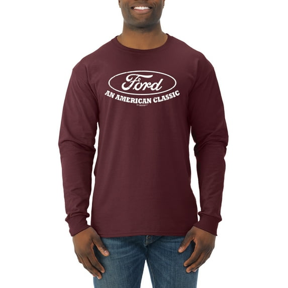 Wild Bobby, Ford Motors an American Classic, Cars and Trucks, Men Long Sleeve Shirt, Maroon, X-Large