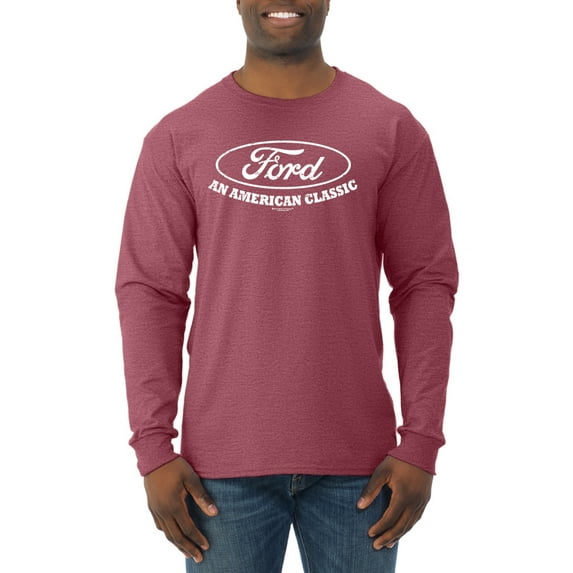 Wild Bobby, Ford Motors an American Classic, Cars and Trucks, Men Long Sleeve Shirt, Vintage Heather Red, Large