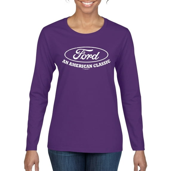 Wild Bobby, Ford Motors an American Classic, Cars and Trucks, Women Graphic Long Sleeve Tee, Purple, X-Large