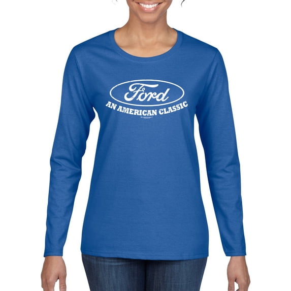 Wild Bobby, Ford Motors an American Classic, Cars and Trucks, Women Graphic Long Sleeve Tee, Royal, Small
