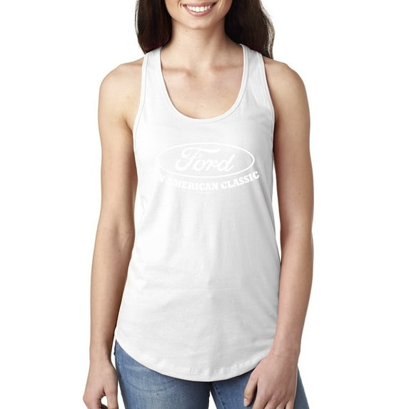 Wild Bobby, Ford Motors an American Classic, Cars and Trucks, Women Racerback Tank Top, White, Medium
