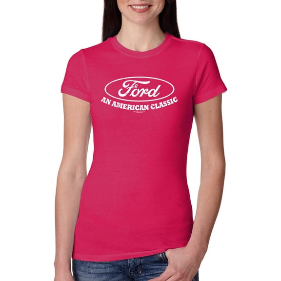 Wild Bobby, Ford Motors an American Classic, Cars and Trucks, Women Slim Fit Junior Tee, Raspberry, X-Large