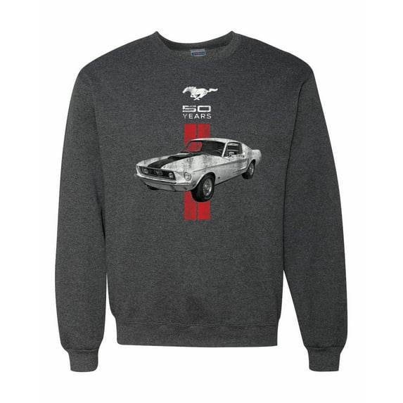 Wild Bobby, Ford Mustang 50 Years, Cars and Trucks, Unisex Crewneck Graphic Sweatshirt, Heather Black, 3X-Large