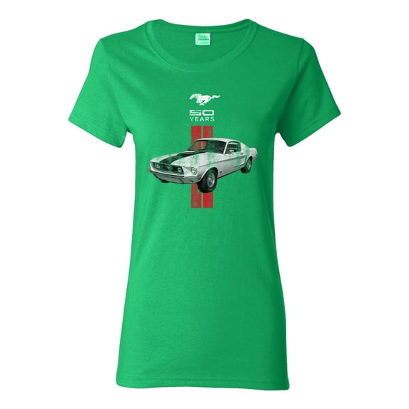Wild Bobby, Ford Mustang 50 Years, Cars and Trucks, Women Graphic Tee, Kelly, X-Large