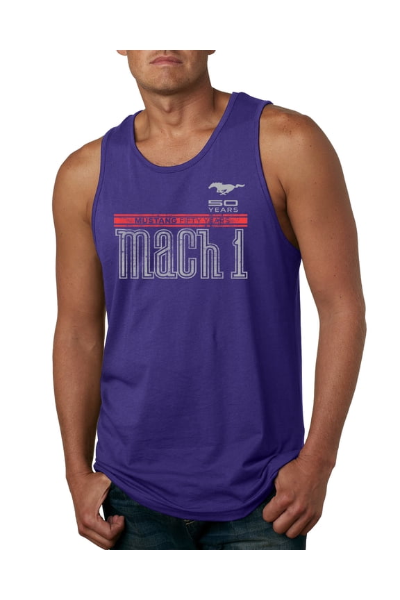 , Ford Mustang 50 Years Logo Mach 1 Classic Emblem, Cars and Trucks, Men Graphic Tank Top, Purple, Medium