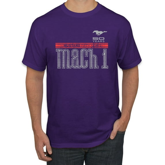 Wild Bobby, Ford Mustang 50 Years Logo Mach 1 Classic Emblem, Cars and Trucks, Men Graphic Tee, Purple, 3X-Large