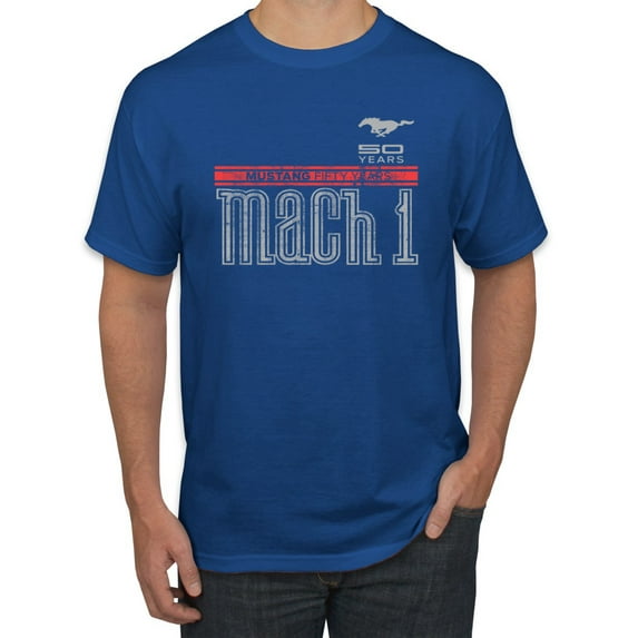 Wild Bobby, Ford Mustang 50 Years Logo Mach 1 Classic Emblem, Cars and Trucks, Men Graphic Tee, Royal, 4X-Large