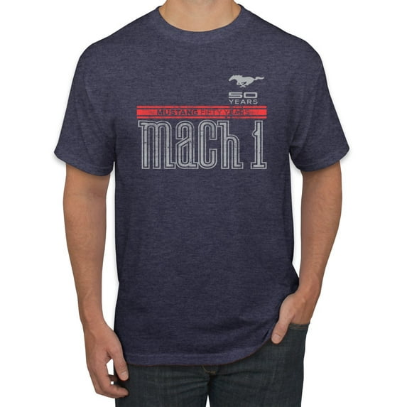 Wild Bobby, Ford Mustang 50 Years Logo Mach 1 Classic Emblem, Cars and Trucks, Men Graphic Tee, Vintage Heather Navy, Medium