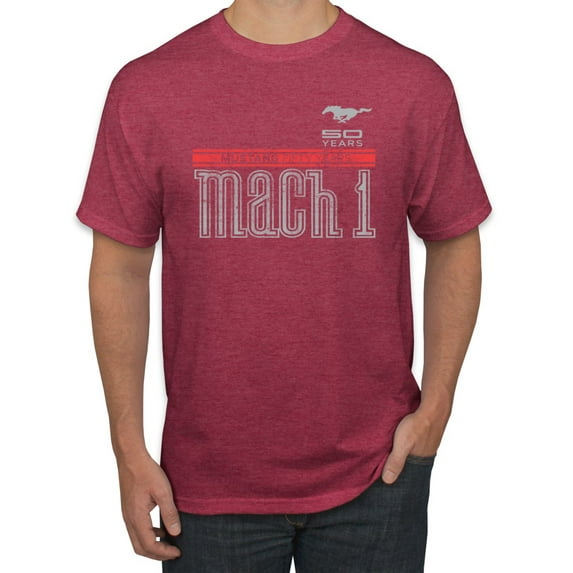 Wild Bobby, Ford Mustang 50 Years Logo Mach 1 Classic Emblem, Cars and Trucks, Men Graphic Tee, Vintage Heather Red, Small