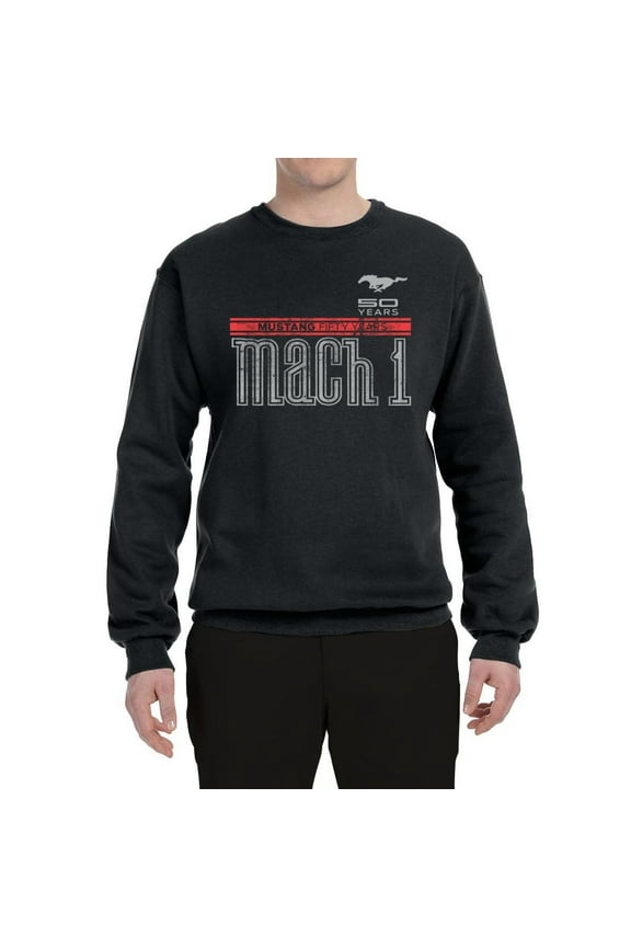 , Ford Mustang 50 Years Logo Mach 1 Classic Emblem, Cars and Trucks, Unisex Crewneck Graphic Sweatshirt, Black, Small