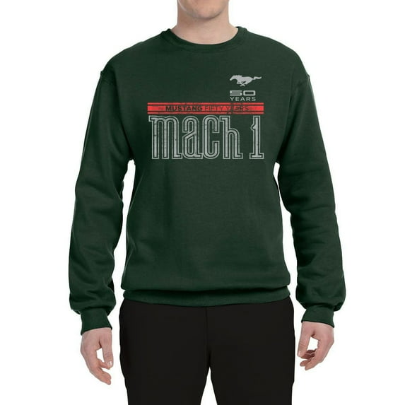 Wild Bobby, Ford Mustang 50 Years Logo Mach 1 Classic Emblem, Cars and Trucks, Unisex Crewneck Graphic Sweatshirt, Forest Green, Small