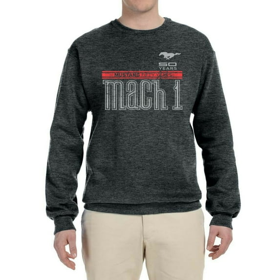 Wild Bobby, Ford Mustang 50 Years Logo Mach 1 Classic Emblem, Cars and Trucks, Unisex Crewneck Graphic Sweatshirt, Heather Black, Small