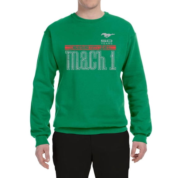 Wild Bobby, Ford Mustang 50 Years Logo Mach 1 Classic Emblem, Cars and Trucks, Unisex Crewneck Graphic Sweatshirt, Kelly, 3X-Large