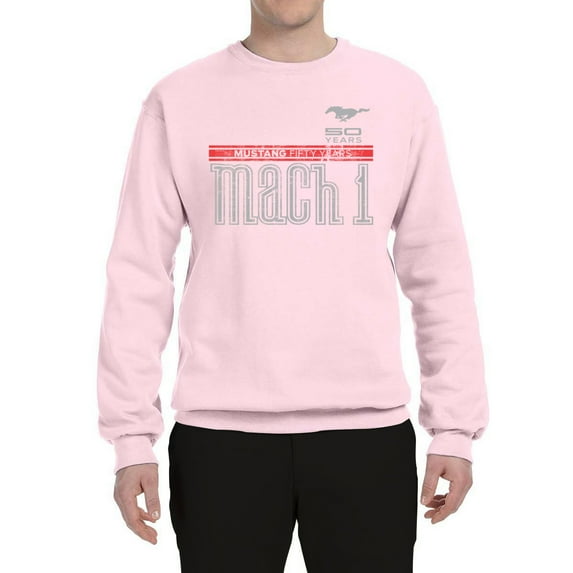 Wild Bobby, Ford Mustang 50 Years Logo Mach 1 Classic Emblem, Cars and Trucks, Unisex Crewneck Graphic Sweatshirt, Light Pink, X-Large