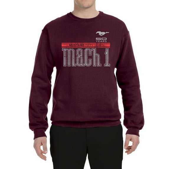 Wild Bobby, Ford Mustang 50 Years Logo Mach 1 Classic Emblem, Cars and Trucks, Unisex Crewneck Graphic Sweatshirt, Maroon, Medium