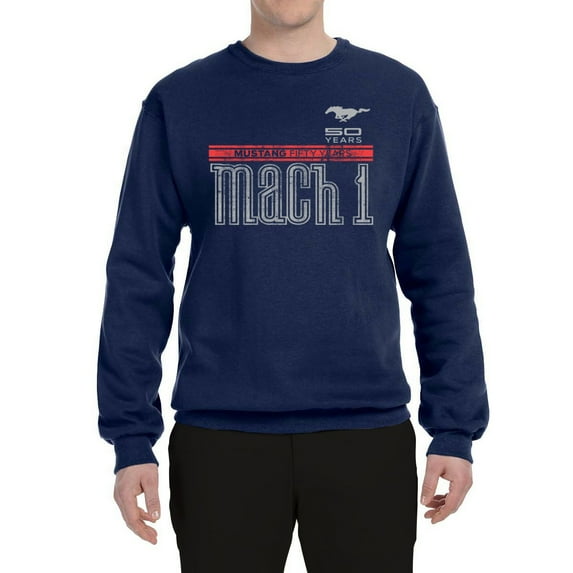 Wild Bobby, Ford Mustang 50 Years Logo Mach 1 Classic Emblem, Cars and Trucks, Unisex Crewneck Graphic Sweatshirt, Navy, X-Large
