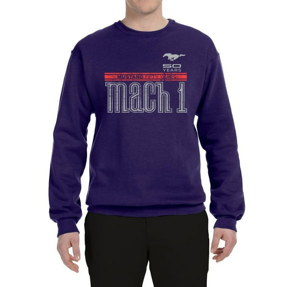 Wild Bobby, Ford Mustang 50 Years Logo Mach 1 Classic Emblem, Cars and Trucks, Unisex Crewneck Graphic Sweatshirt, Purple, Large