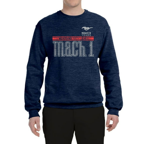 Wild Bobby, Ford Mustang 50 Years Logo Mach 1 Classic Emblem, Cars and Trucks, Unisex Crewneck Graphic Sweatshirt, Vintage Heather Navy, Large