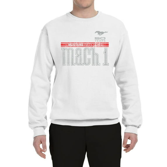 Wild Bobby, Ford Mustang 50 Years Logo Mach 1 Classic Emblem, Cars and Trucks, Unisex Crewneck Graphic Sweatshirt, White, X-Large