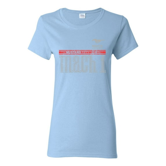 Wild Bobby, Ford Mustang 50 Years Logo Mach 1 Classic Emblem, Cars and Trucks, Women Graphic Tee, Light Blue, XX-Large