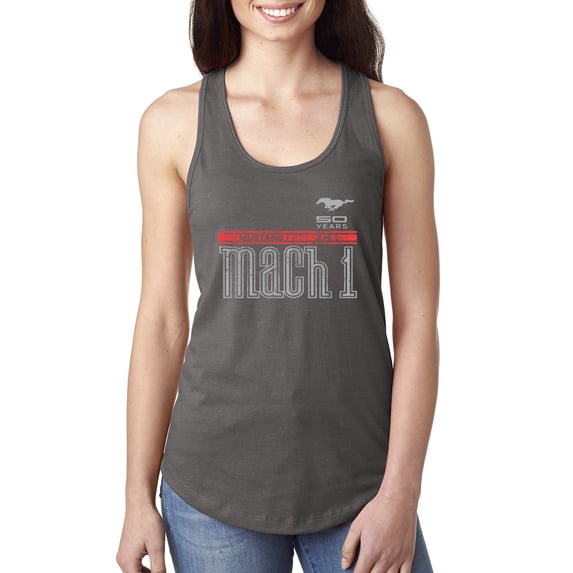 Wild Bobby, Ford Mustang 50 Years Logo Mach 1 Classic Emblem, Cars and Trucks, Women Racerback Tank Top, Dark Grey, X-Large