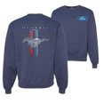 thumbnail image 1 of Wild Bobby, Ford Mustang Classic Pony USA Logo Emblem, Cars and Trucks, Front and Back Unisex Crewneck Graphic Sweatshirt, Vintage Heather Navy, X-Large, 1 of 4