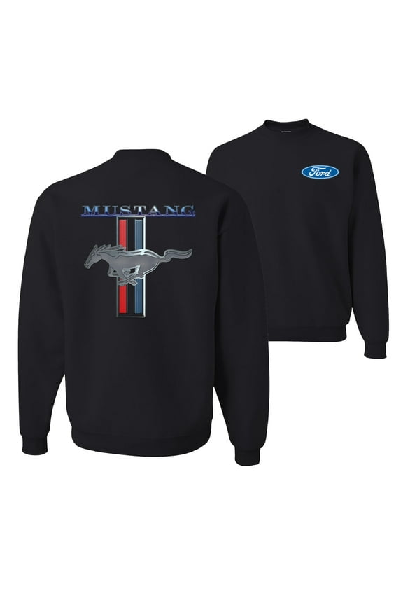 , Ford Mustang Classic Pony USA Logo Emblem, Cars and Trucks, Front and Back Unisex Crewneck Graphic Sweatshirt, Black, Small