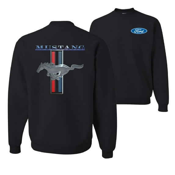 Wild Bobby, Ford Mustang Classic Pony USA Logo Emblem, Cars and Trucks, Front and Back Unisex Crewneck Graphic Sweatshirt, Black, X-Large