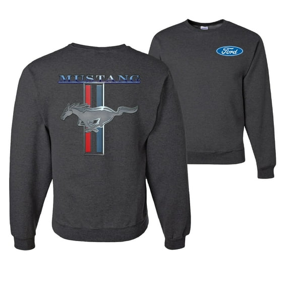 Wild Bobby, Ford Mustang Classic Pony USA Logo Emblem, Cars and Trucks, Front and Back Unisex Crewneck Graphic Sweatshirt, Heather Black, 3X-Large