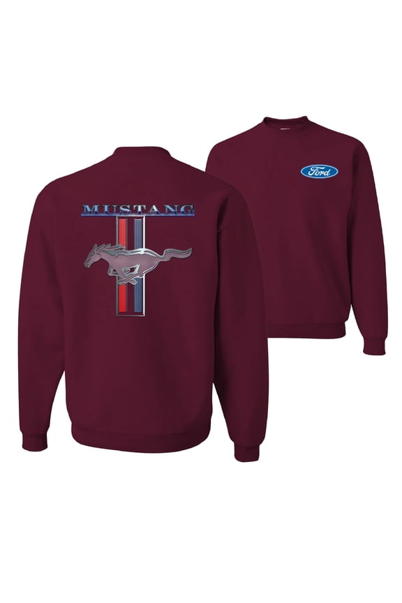 , Ford Mustang Classic Pony USA Logo Emblem, Cars and Trucks, Front and Back Unisex Crewneck Graphic Sweatshirt, Maroon, XX-Large