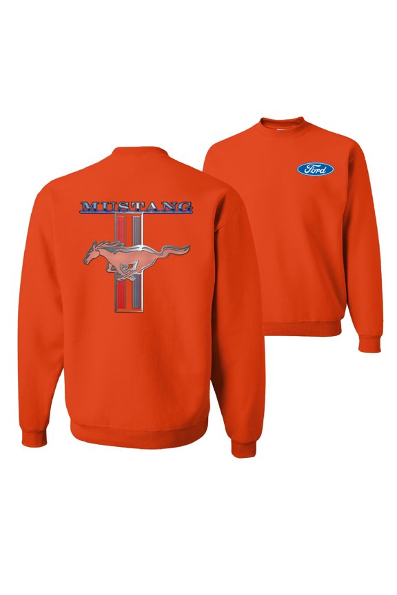 , Ford Mustang Classic Pony USA Logo Emblem, Cars and Trucks, Front and Back Unisex Crewneck Graphic Sweatshirt, Orange, X-Large