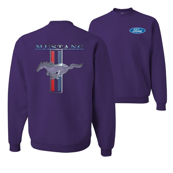 Wild Bobby, Ford Mustang Classic Pony USA Logo Emblem, Cars and Trucks, Front and Back Unisex Crewneck Graphic Sweatshirt, Purple, X-Large