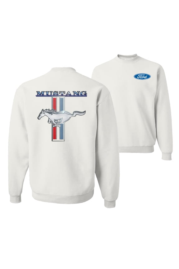 , Ford Mustang Classic Pony USA Logo Emblem, Cars and Trucks, Front and Back Unisex Crewneck Graphic Sweatshirt, White, Small