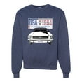 thumbnail image 1 of Wild Bobby, Ford Mustang Country USA 1964 Vintage American License Plate, Cars and Trucks, Unisex Crewneck Graphic Sweatshirt, Vintage Heather Navy, 3X-Large, 1 of 4