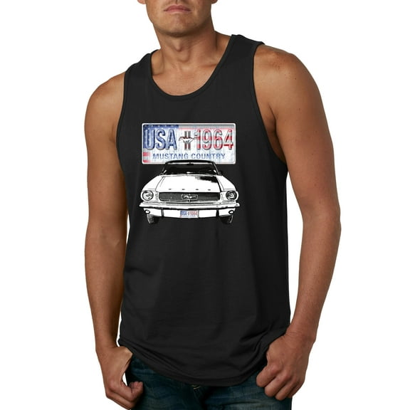 Wild Bobby, Ford Mustang Country USA 1964 Vintage American License Plate, Cars and Trucks, Men Graphic Tank Top, Black, Small