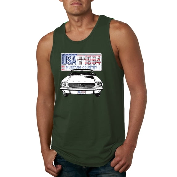 Wild Bobby, Ford Mustang Country USA 1964 Vintage American License Plate, Cars and Trucks, Men Graphic Tank Top, Forest Green, XX-Large