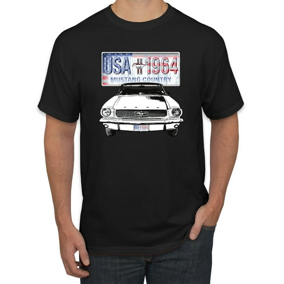 Wild Bobby, Ford Mustang Country USA 1964 Vintage American License Plate, Cars and Trucks, Men Graphic Tee, Black, Small