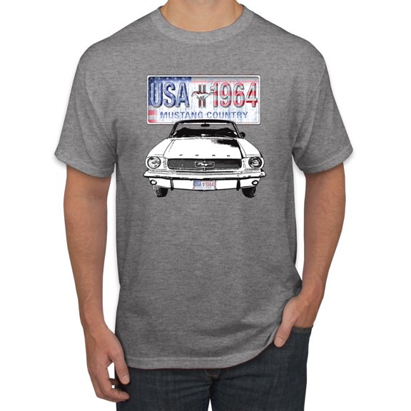Wild Bobby, Ford Mustang Country USA 1964 Vintage American License Plate, Cars and Trucks, Men Graphic Tee, Heather Grey, Small