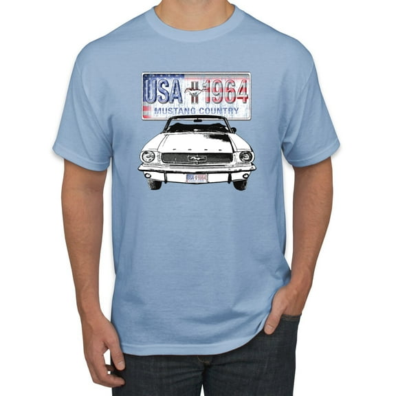 Wild Bobby, Ford Mustang Country USA 1964 Vintage American License Plate, Cars and Trucks, Men Graphic Tee, Light Blue, Small