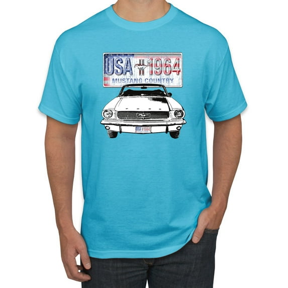 Wild Bobby, Ford Mustang Country USA 1964 Vintage American License Plate, Cars and Trucks, Men Graphic Tee, Light Turquoise, Medium