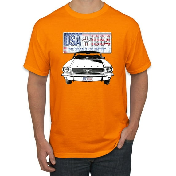 Wild Bobby, Ford Mustang Country USA 1964 Vintage American License Plate, Cars and Trucks, Men Graphic Tee, Orange, 3X-Large