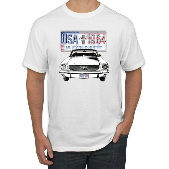 Wild Bobby, Ford Mustang Country USA 1964 Vintage American License Plate, Cars and Trucks, Men Graphic Tee, White, 3X-Large