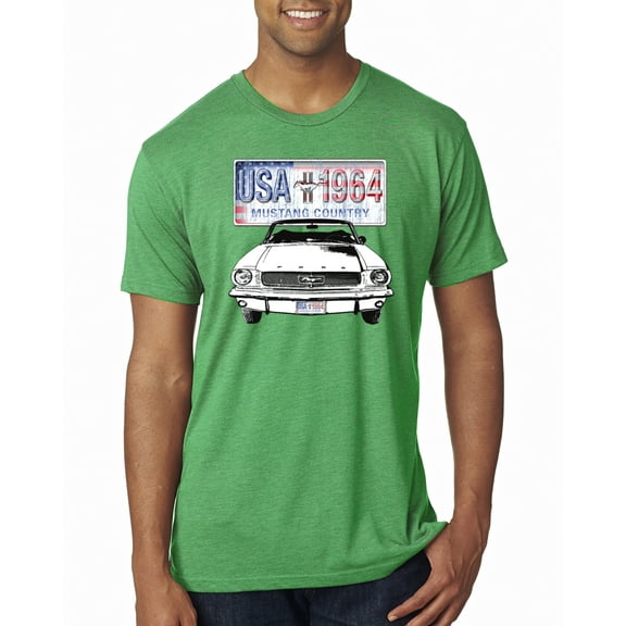 Wild Bobby, Ford Mustang Country USA 1964 Vintage American License Plate, Cars and Trucks, Men Premium Tri Blend Tee, Envy, Small