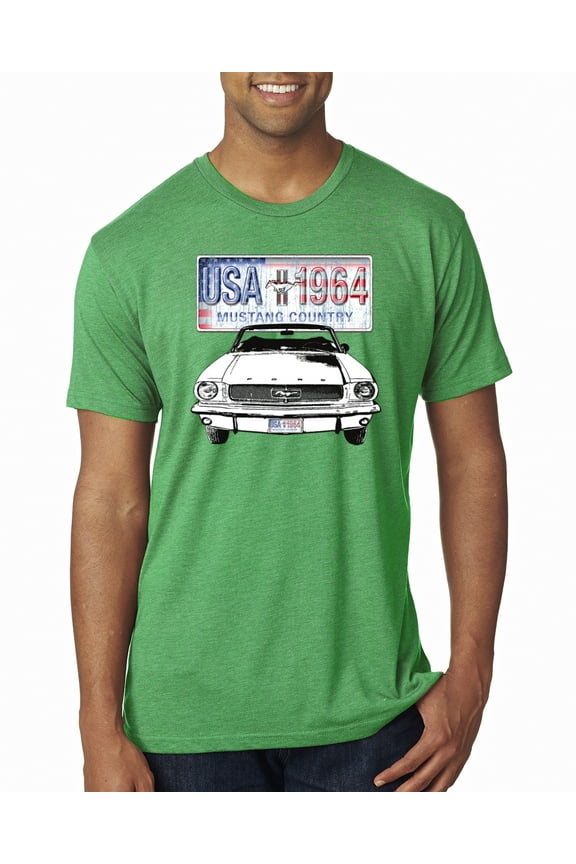 , Ford Mustang Country USA 1964 Vintage American License Plate, Cars and Trucks, Men Premium Tri Blend Tee, Envy, Small