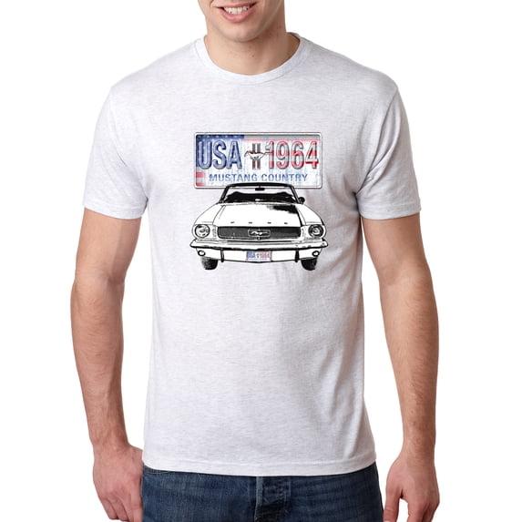 Wild Bobby, Ford Mustang Country USA 1964 Vintage American License Plate, Cars and Trucks, Men Premium Tri Blend Tee, Heather White, X-Large
